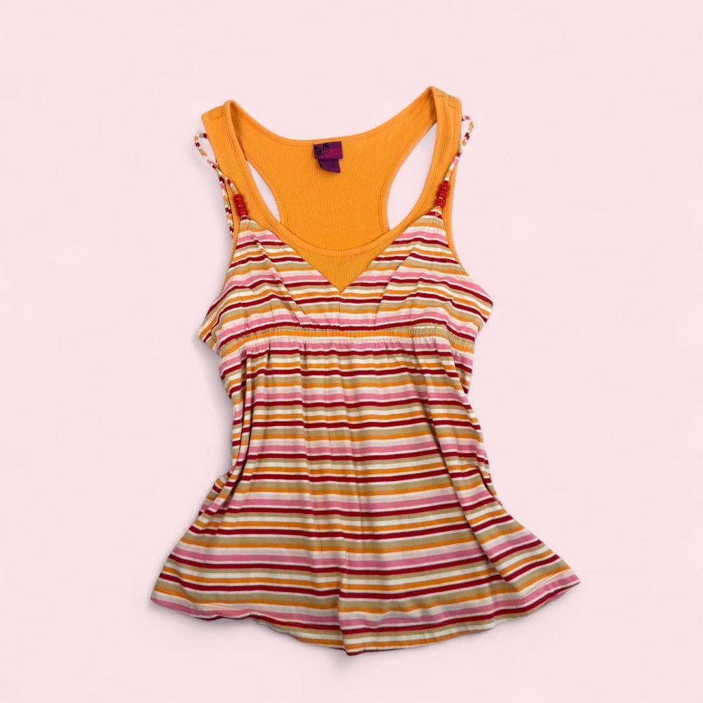 Vintage y2k Personal Identity orange striped double layer babydoll tank top